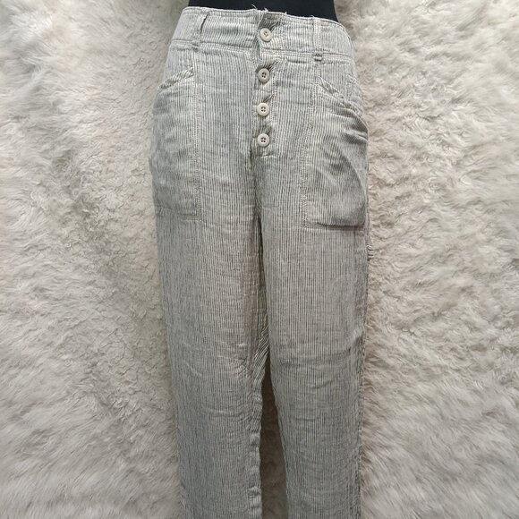 Free People Women's White and Black Stripped Linen Blend Pants Size 8 - Picture 1 of 8